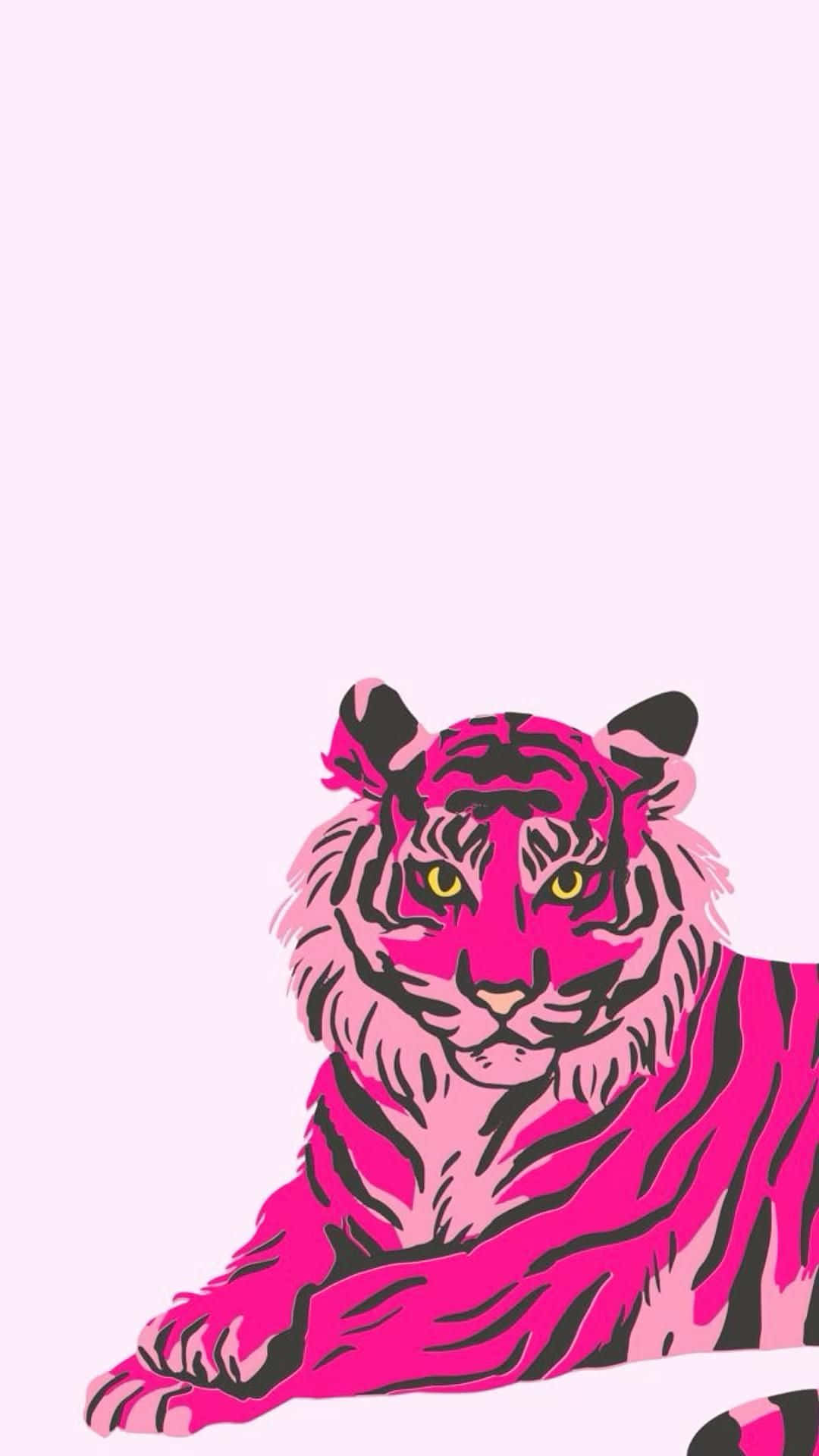pink tiger, black stripes, yellow eyes, Full HD Phone Wallpaper