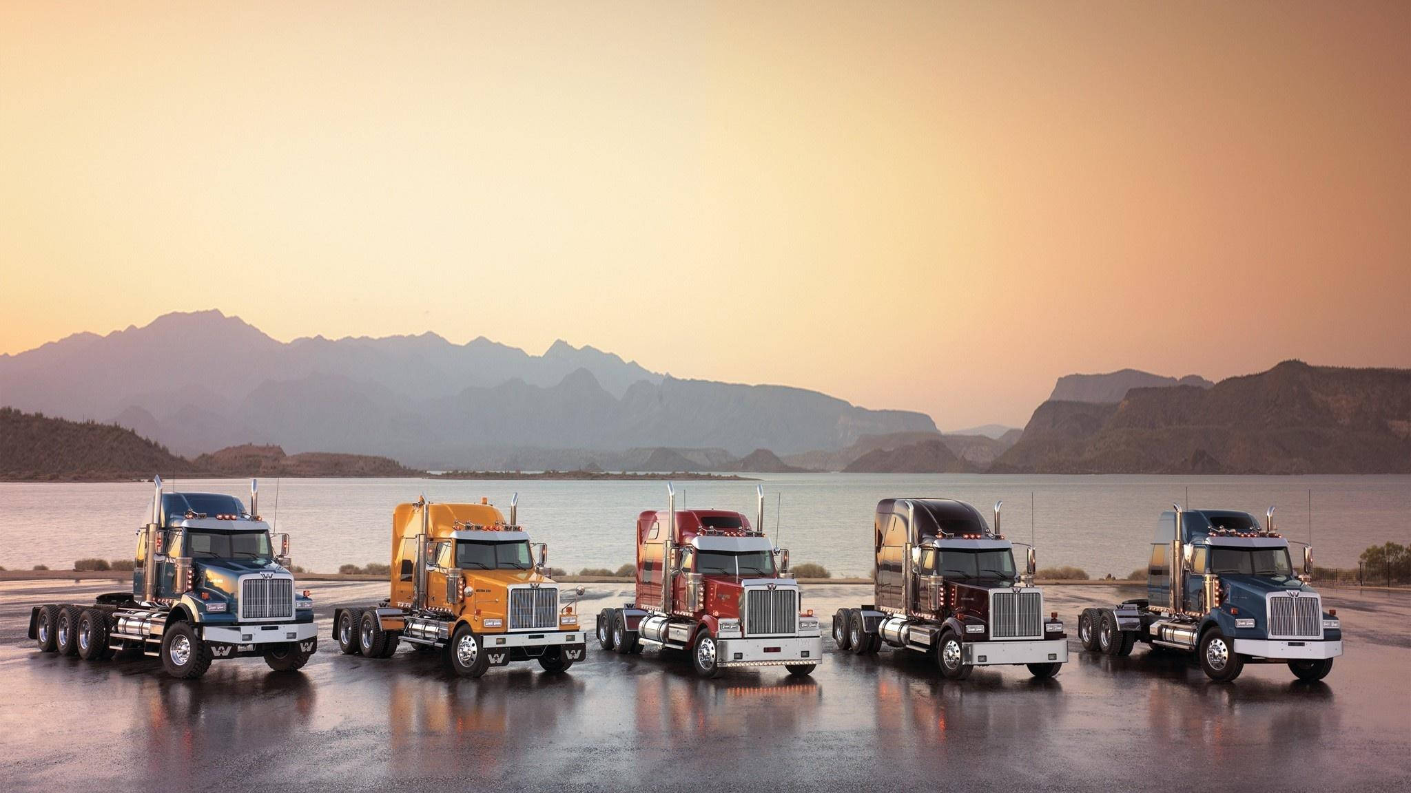 Cool Truck, semi-trucks, wet surface, Full HD Desktop Wallpaper