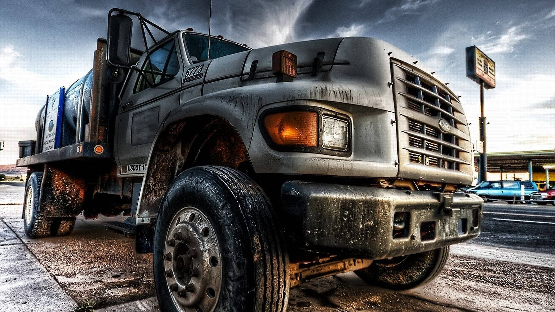 dirty gray, dump truck, muddy tires, Full HD Desktop Wallpaper