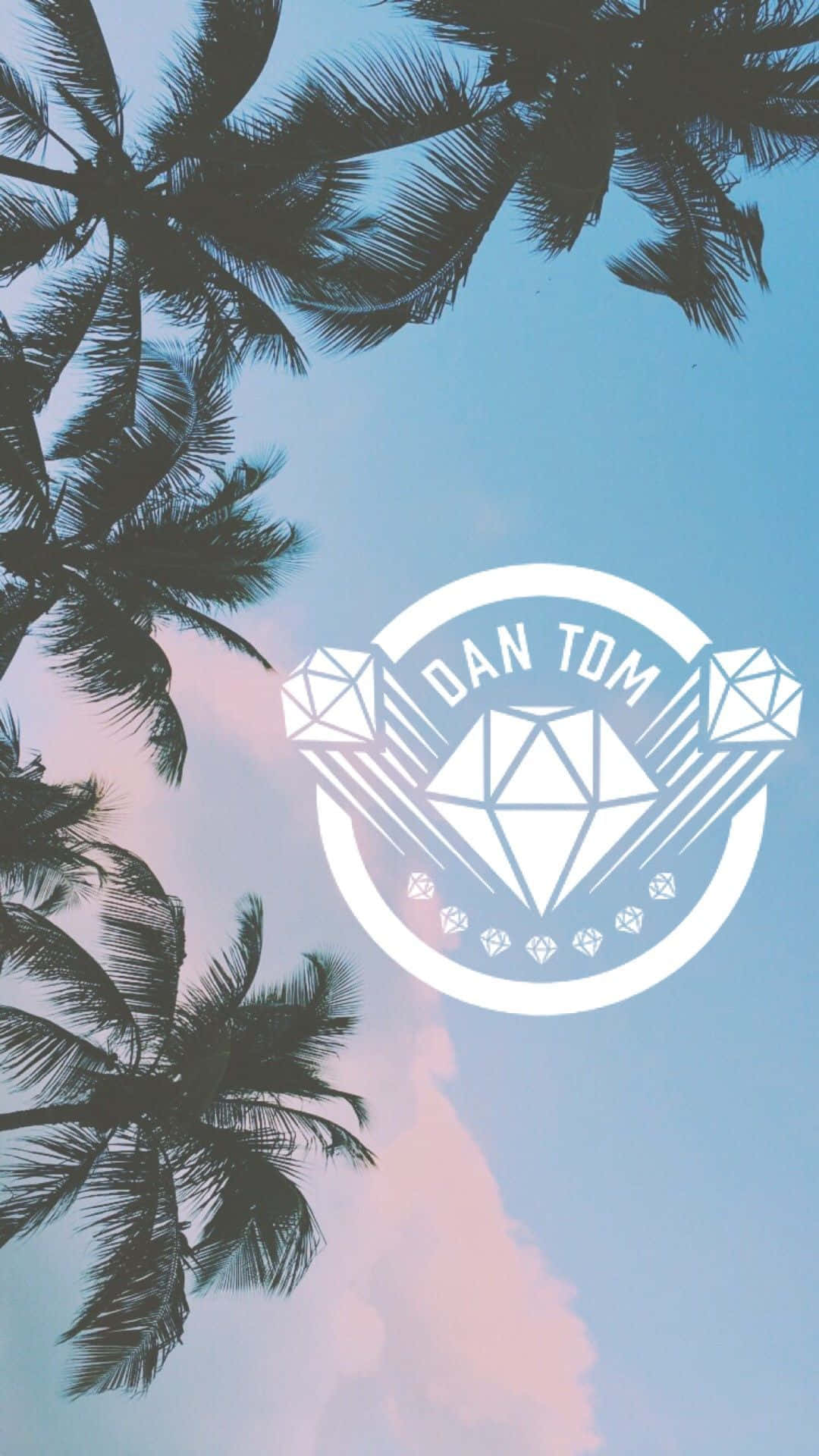 white diamond logo, soft blue and pink sky, silhouetted palm fronds, Full HD Phone Wallpaper