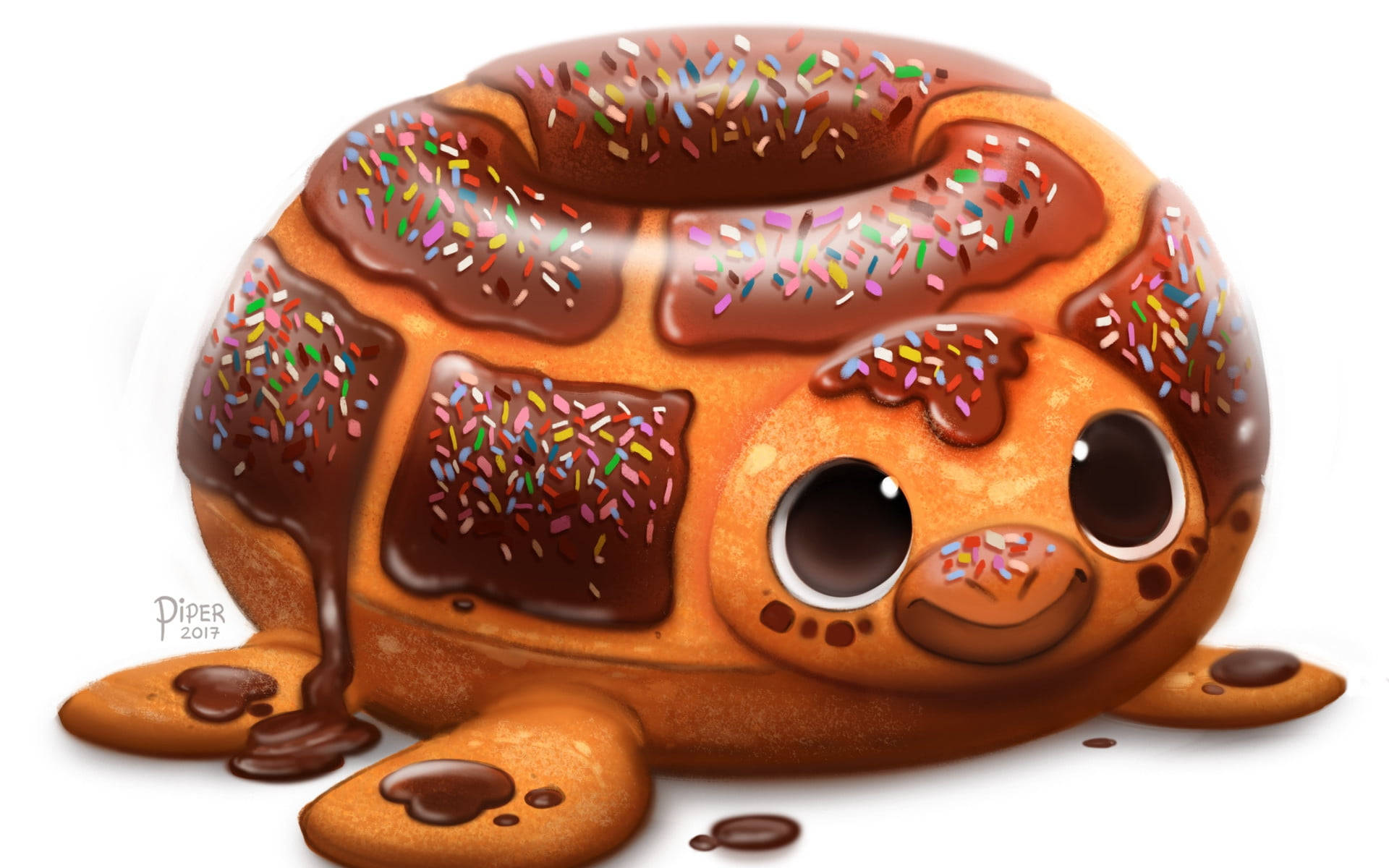 Cool Turtle, glazed donut, rainbow sprinkles, Full HD Desktop Wallpaper