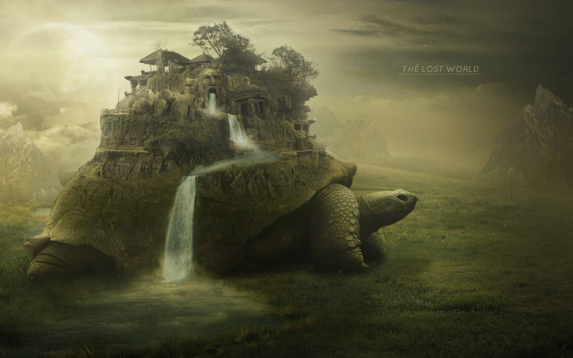 Cool Turtle, ancient castle, mystical temple, Full HD Desktop Wallpaper