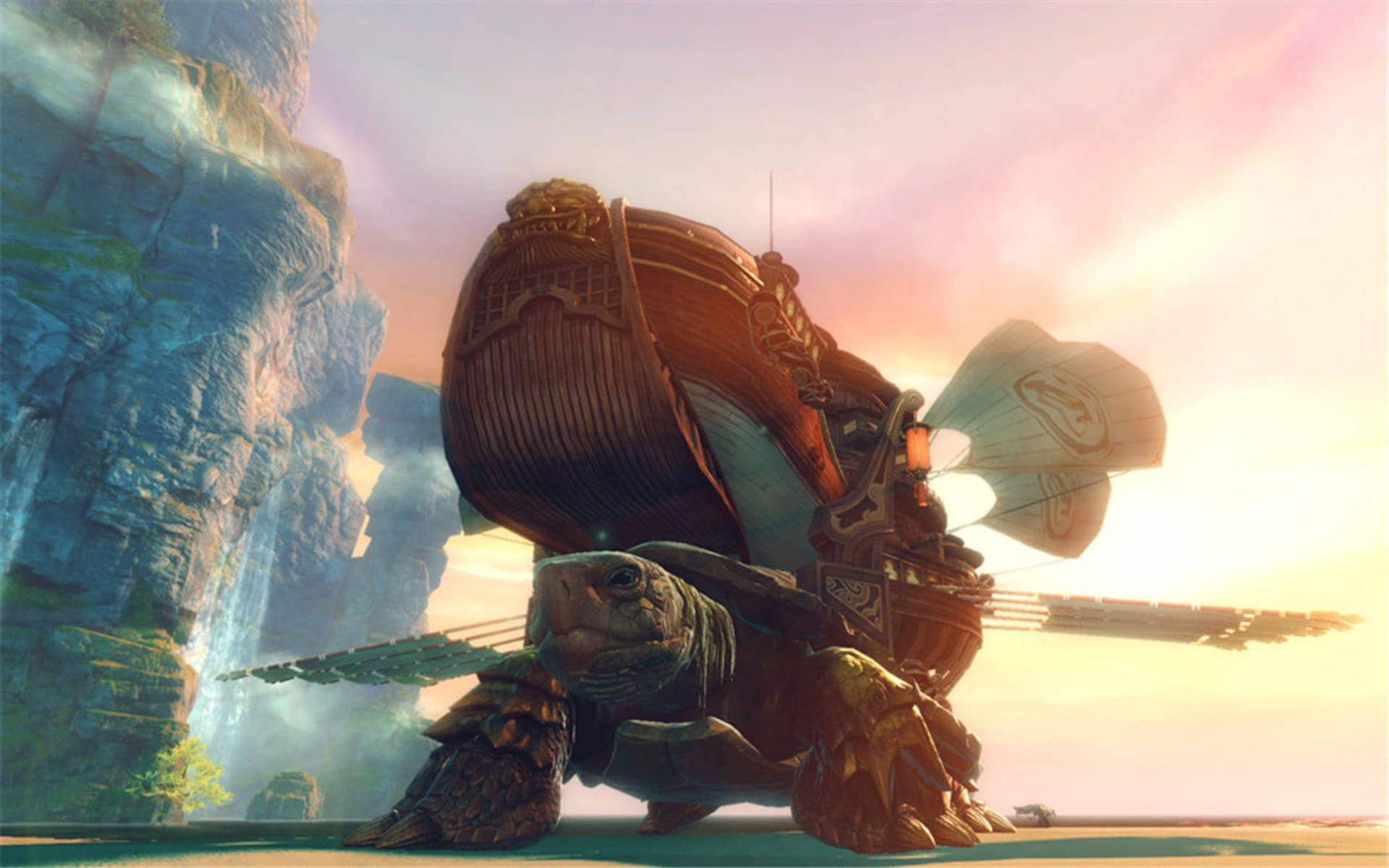 Cool Turtle, sailing ship, wooden airship, Full HD Desktop Wallpaper