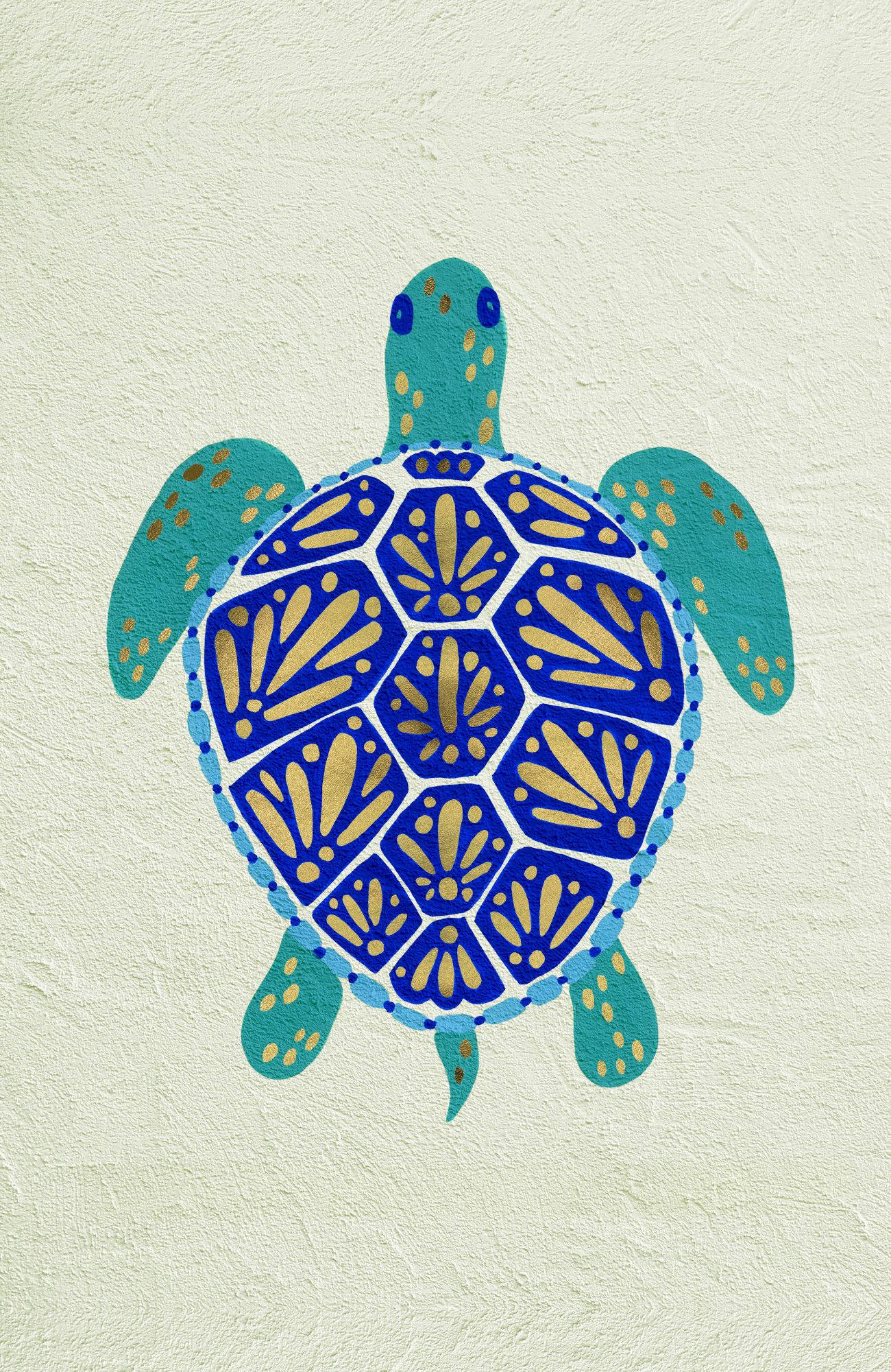 Cool Turtle, blue hexagonal shell, gold fan patterns, Full HD Phone Wallpaper
