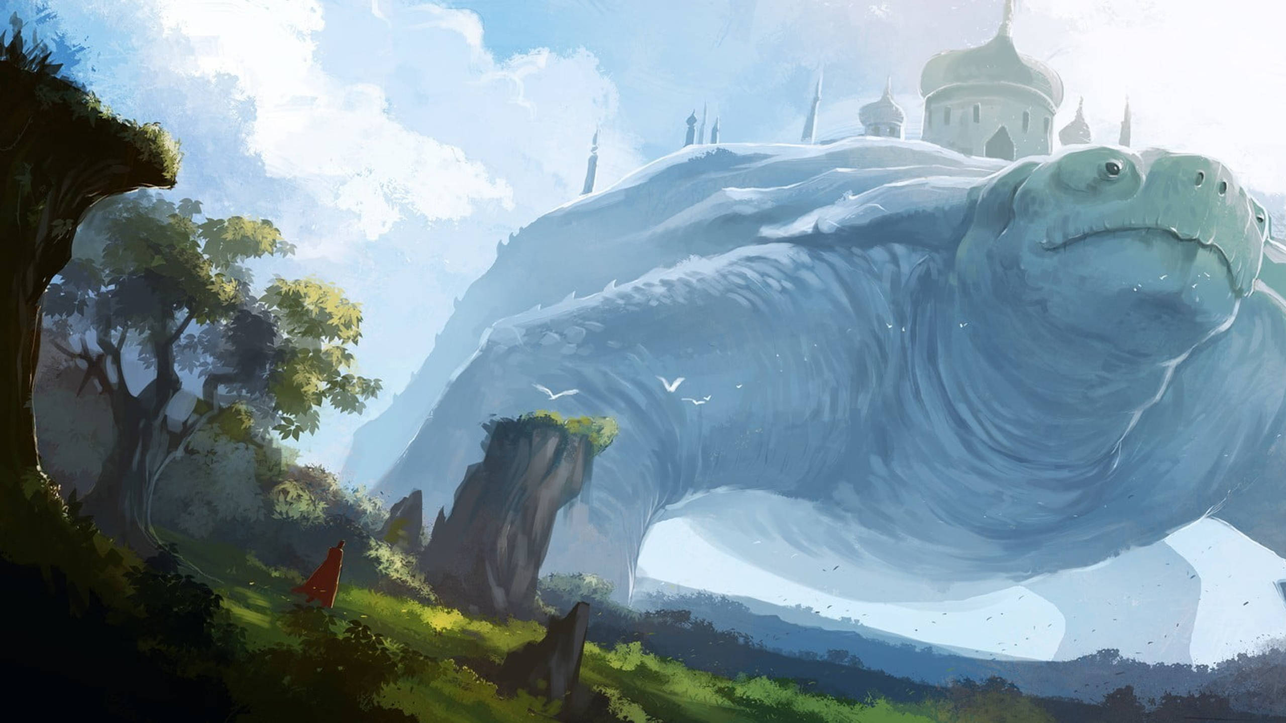 Cool Turtle, Arabic temple, blue turtle, 2K Desktop Wallpaper