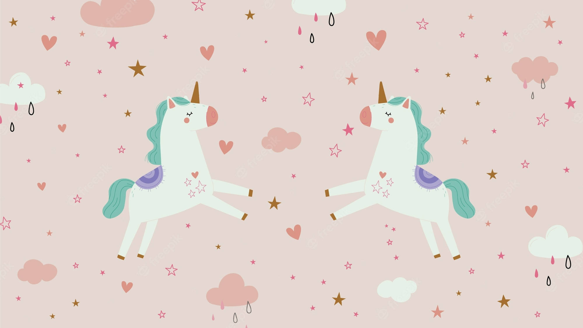 Cool Unicorn, teal manes, pastel pink sky, Full HD Desktop Wallpaper