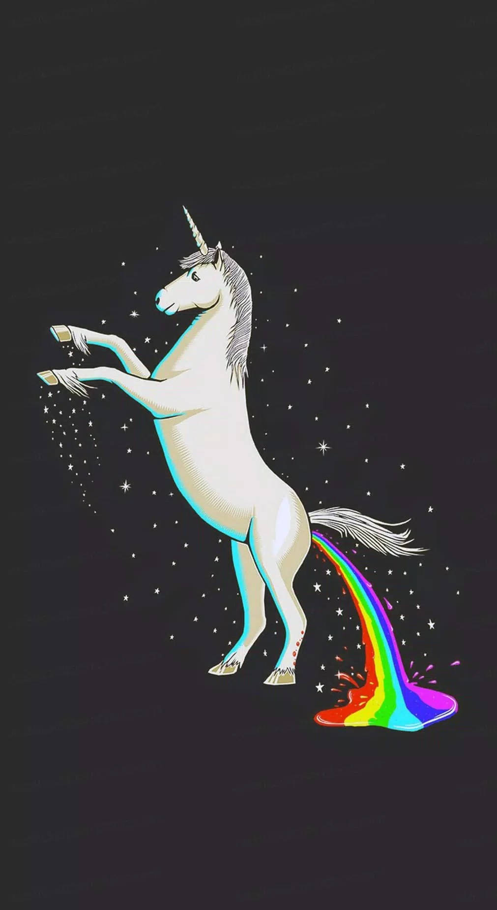 white unicorn, dark starry background, vibrant rainbow trail, HD Phone Wallpaper