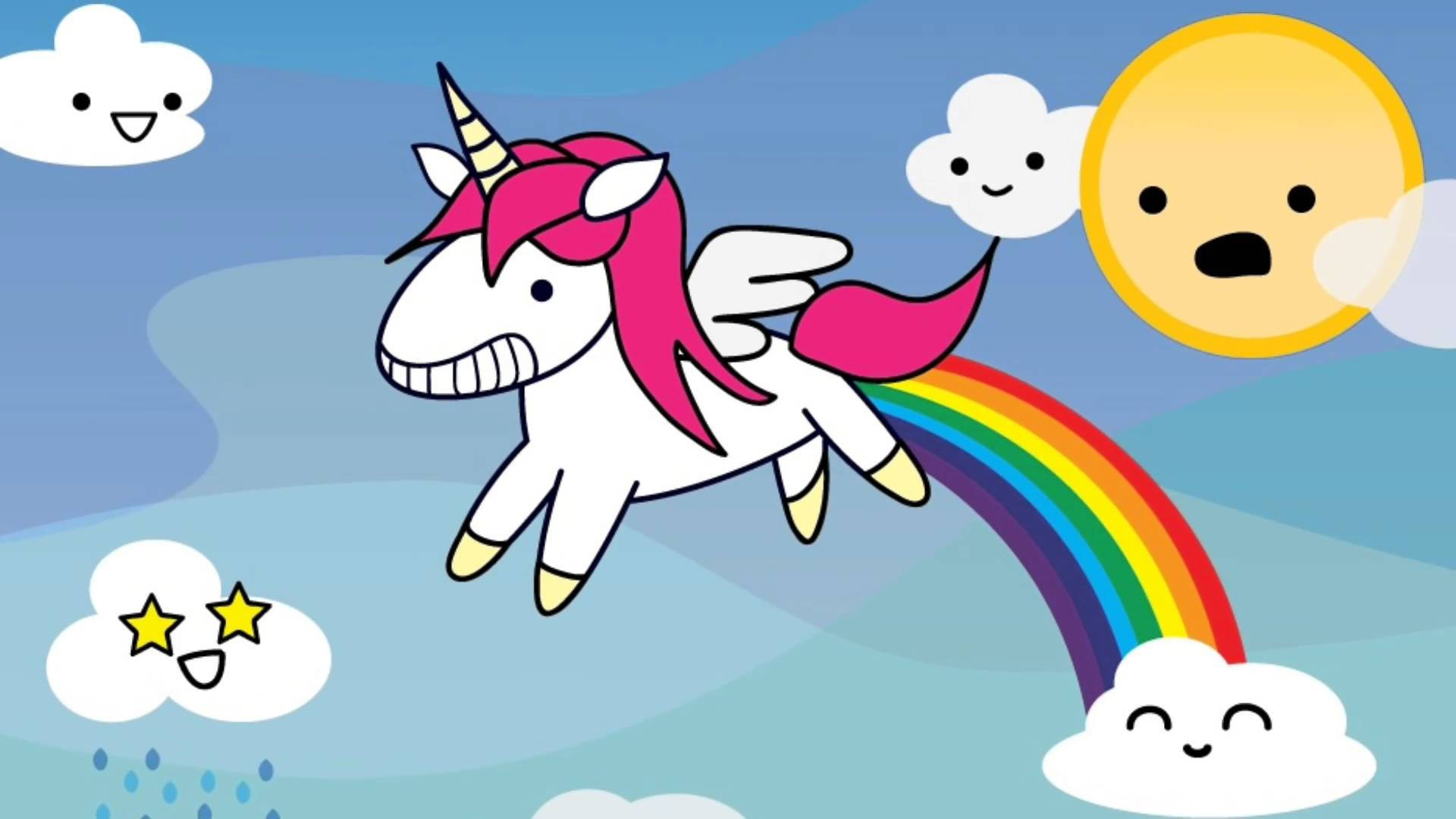 cool unicorn, pink mane, rainbow tail, Full HD Desktop Wallpaper