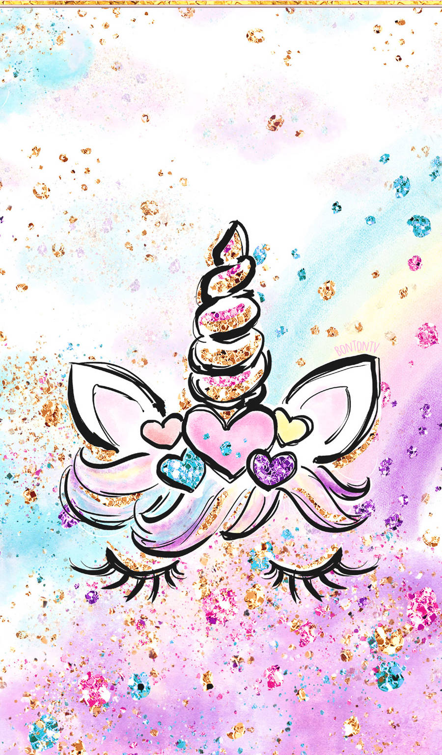 Cool Unicorn, glittery horn hearts, eyelashes, HD Phone Wallpaper
