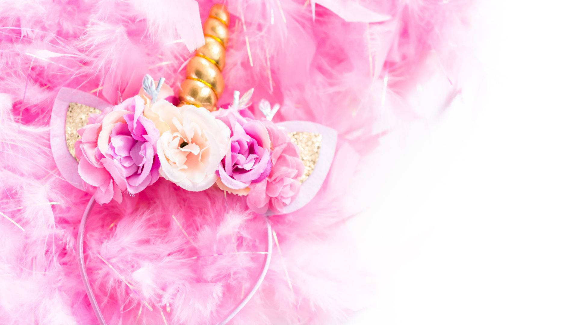 pink unicorn headband, flowers, glittering horn, Full HD Desktop Wallpaper