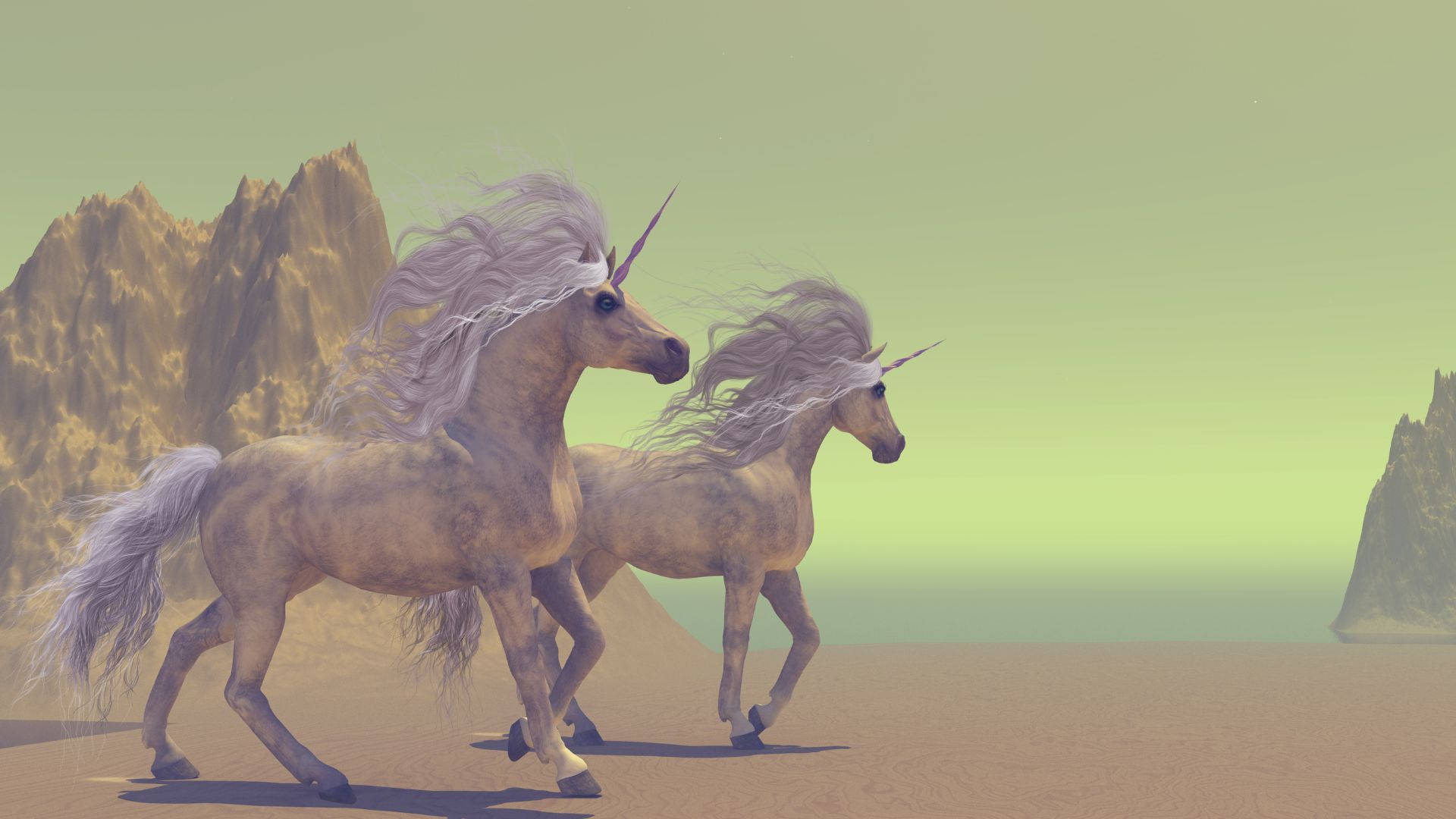 Cool Unicorn, silver manes, desert landscape, Full HD Desktop Wallpaper