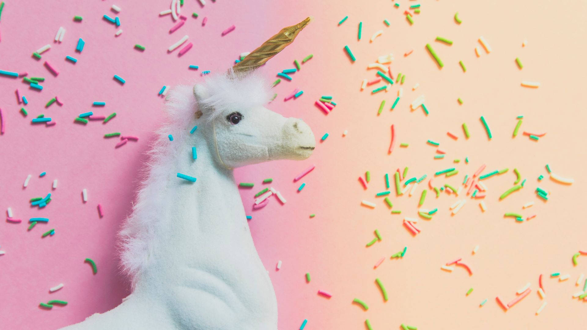 Cool Unicorn, plush white unicorn head, gold horn, Full HD Desktop Wallpaper