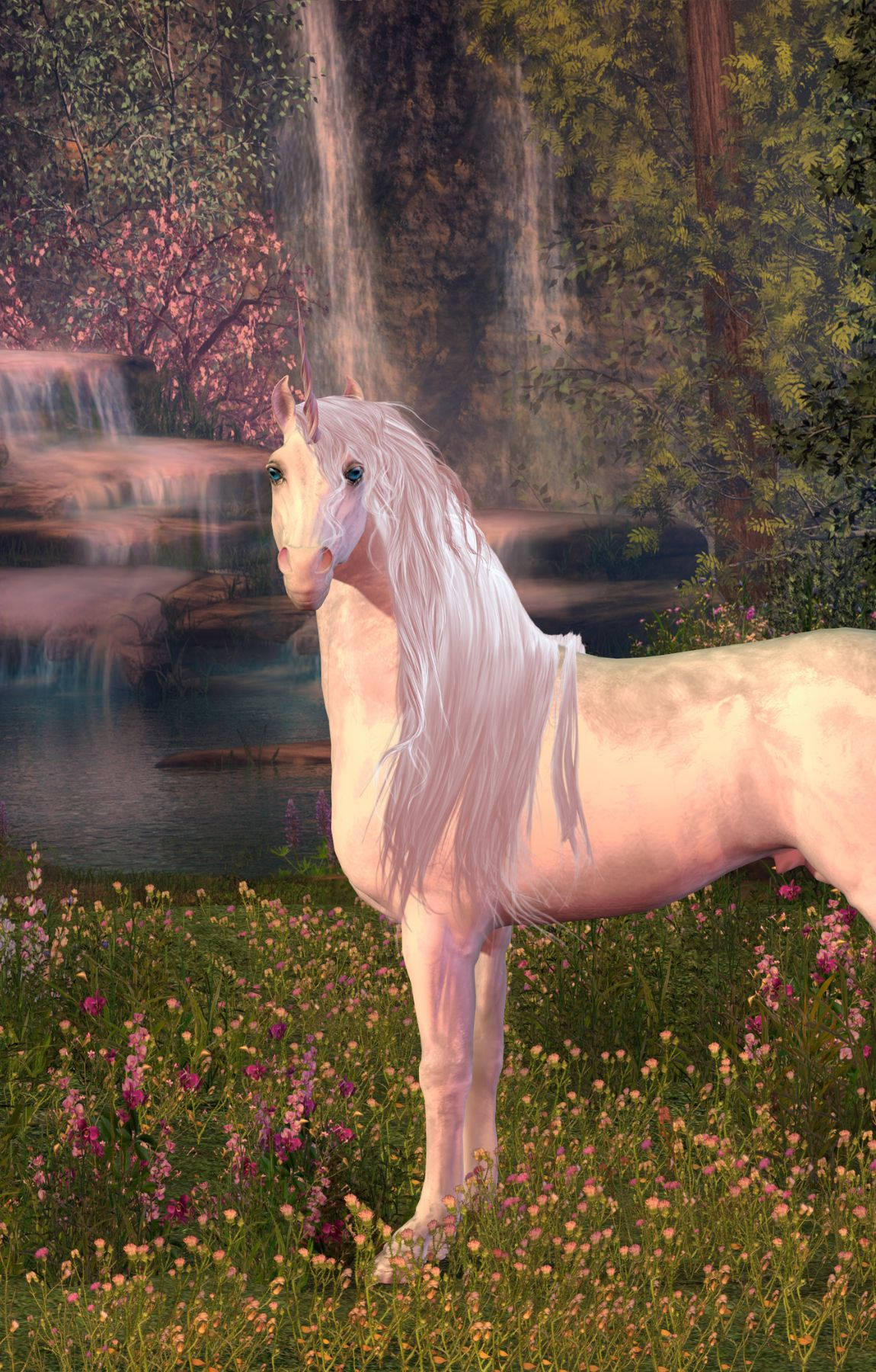 cool unicorn, white unicorn, sunlit meadow, HD Phone Wallpaper