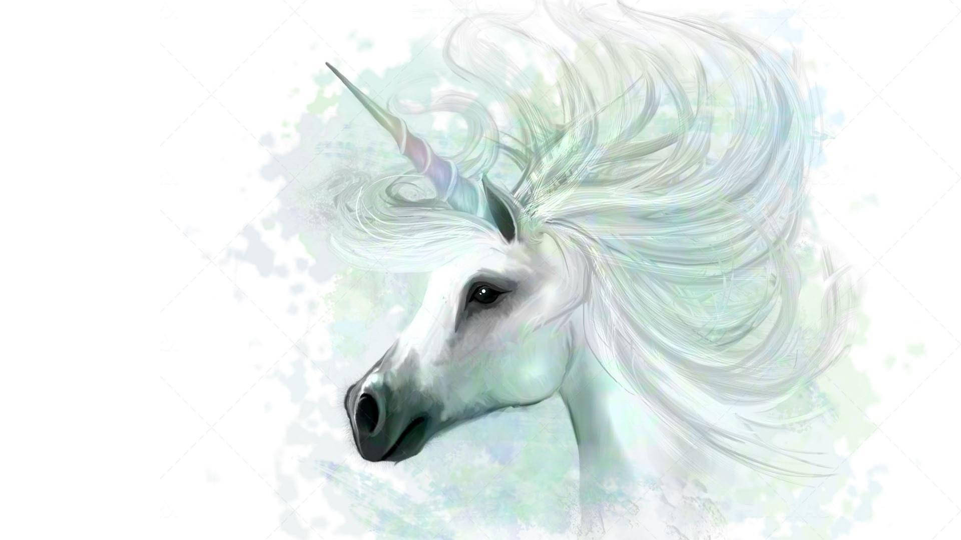 white unicorn, long mane, rainbow horn, Full HD Desktop Wallpaper