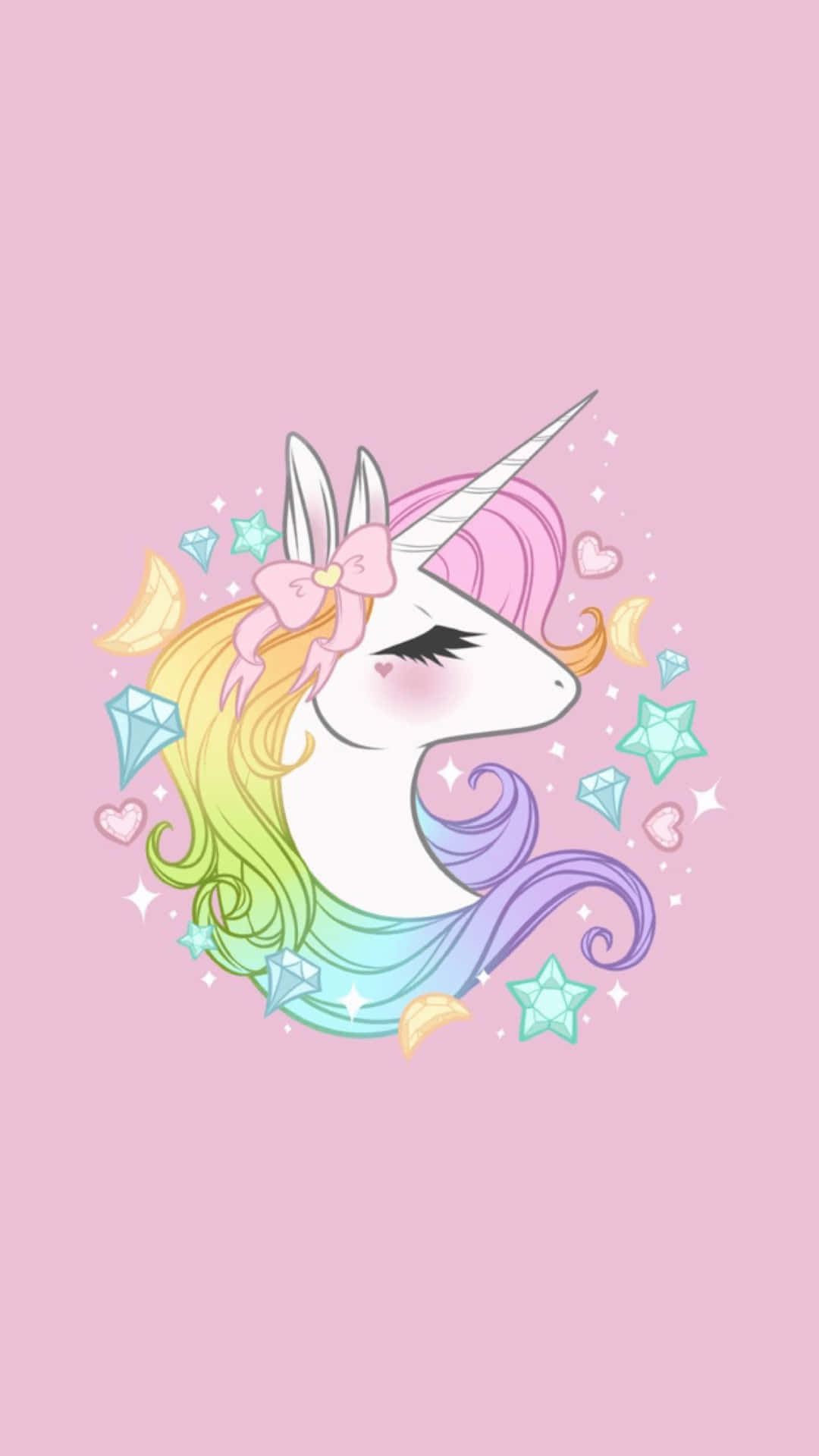 pastel unicorn, rainbow mane, pink bow, Full HD Phone Wallpaper