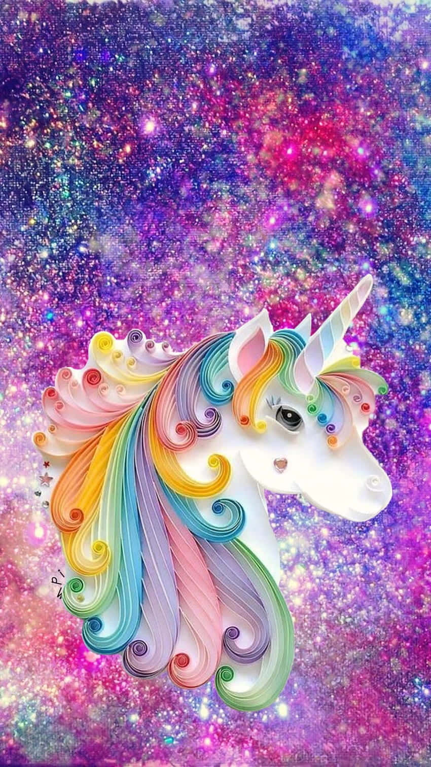 quilled paper unicorn, rainbow mane, glittering cosmic galaxy backdrop, HD Phone Wallpaper