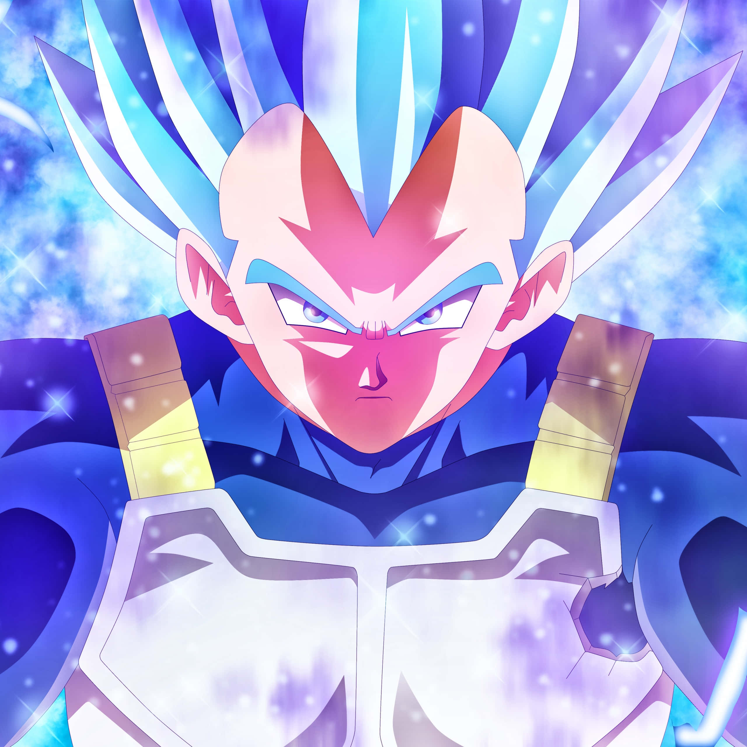 Vegeta, spiky blue and white hair, glowing eyes, 2K Desktop Wallpaper
