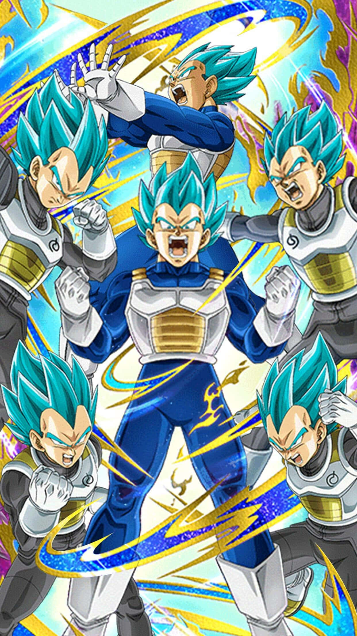 Cool Vegeta, blue-haired Saiyan warriors, battle stances, Full HD Phone Wallpaper