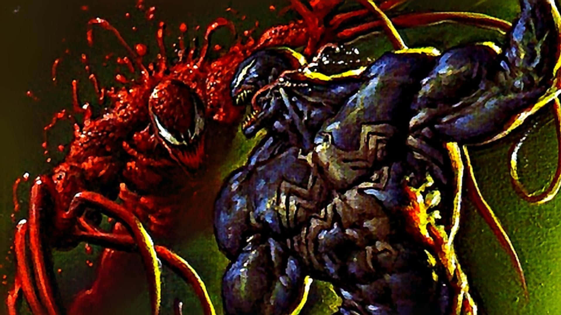 Cool Venom Vs Carnage, muscular symbiote creature, glowing white eyes, Full HD Desktop Wallpaper