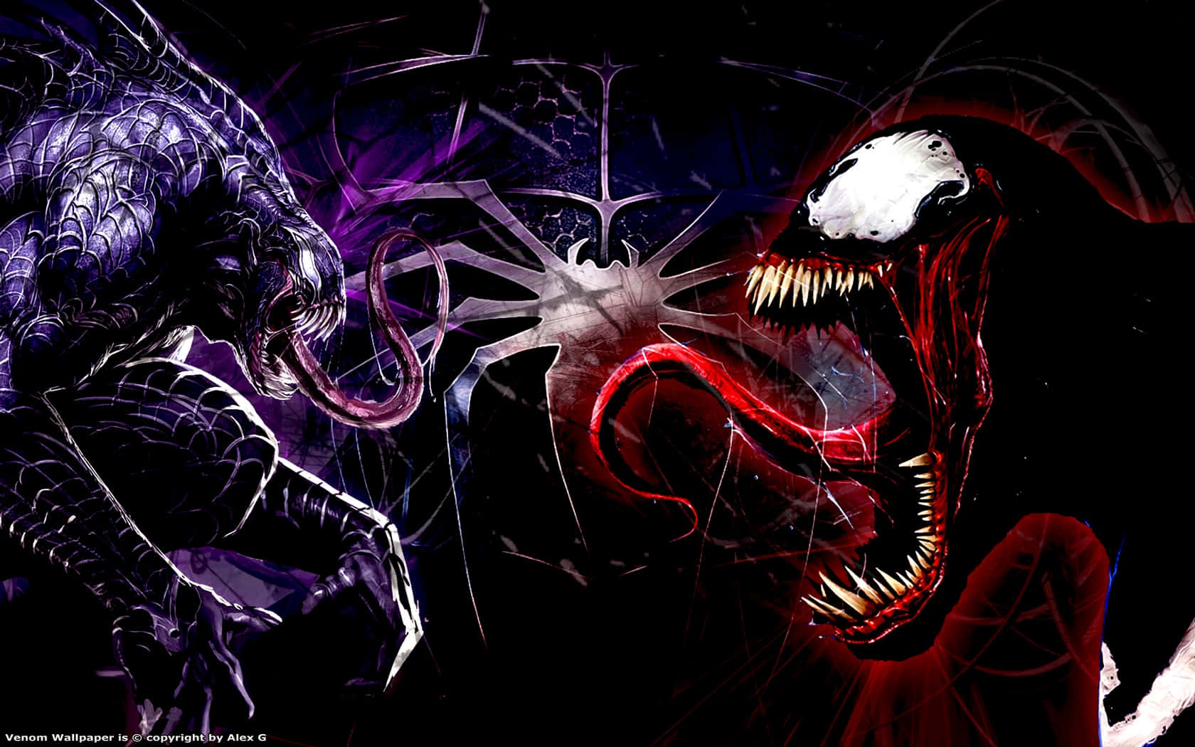 Venom, Carnage, glowing purple and red symbiotes, HD Desktop Wallpaper