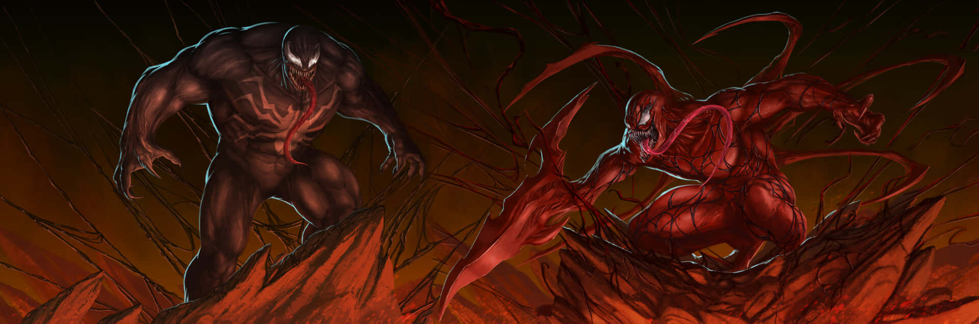 Venom, Carnage, fiery red and black, Full HD Desktop Wallpaper