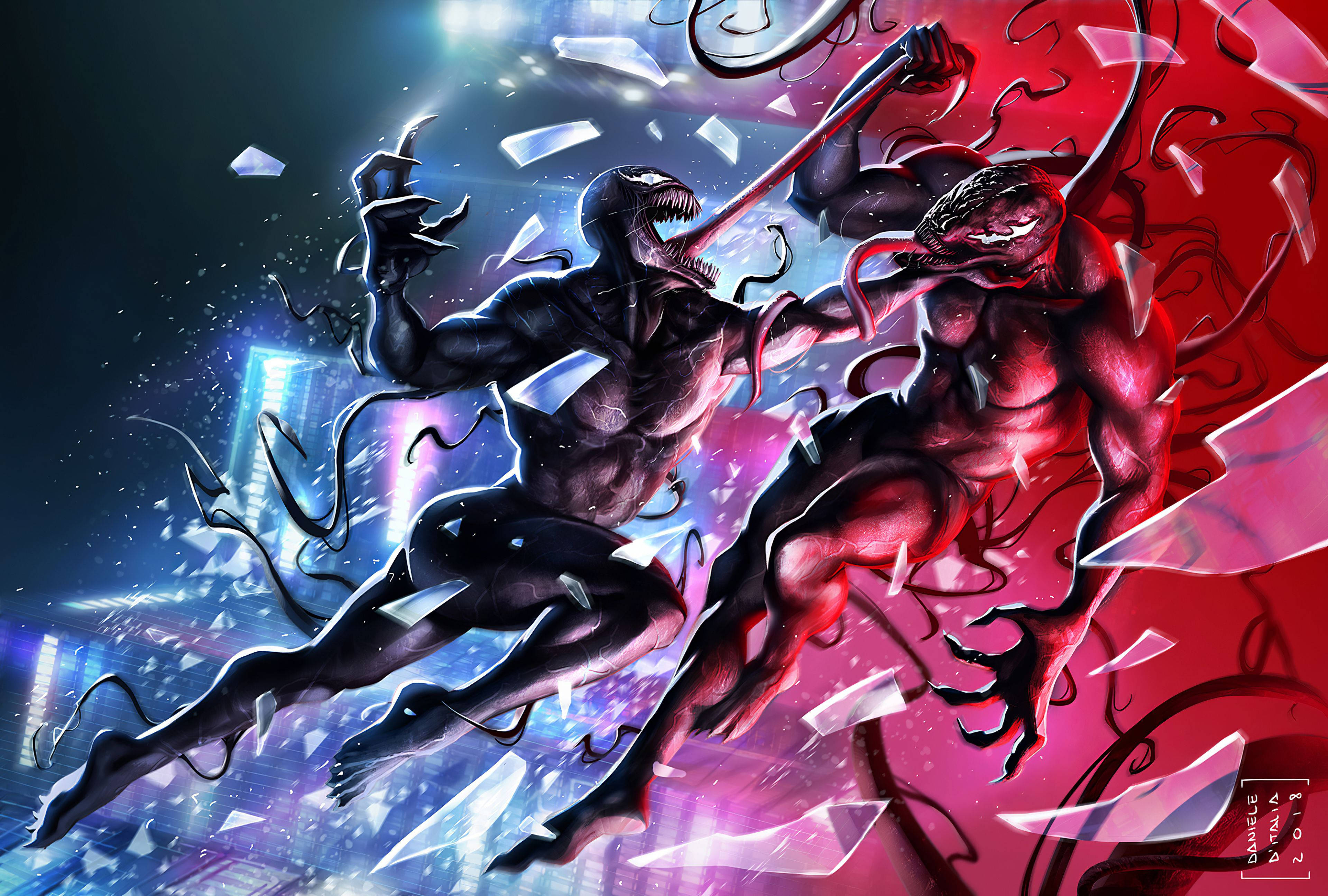 Venom, Carnage, neon lights, 4K Desktop Wallpaper
