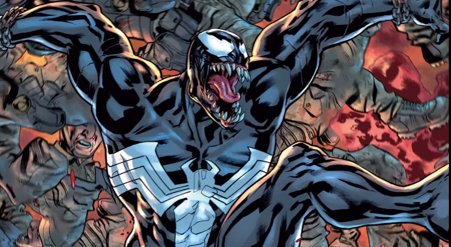 Venom, comic book, roars with fangs bared, HD Desktop Wallpaper