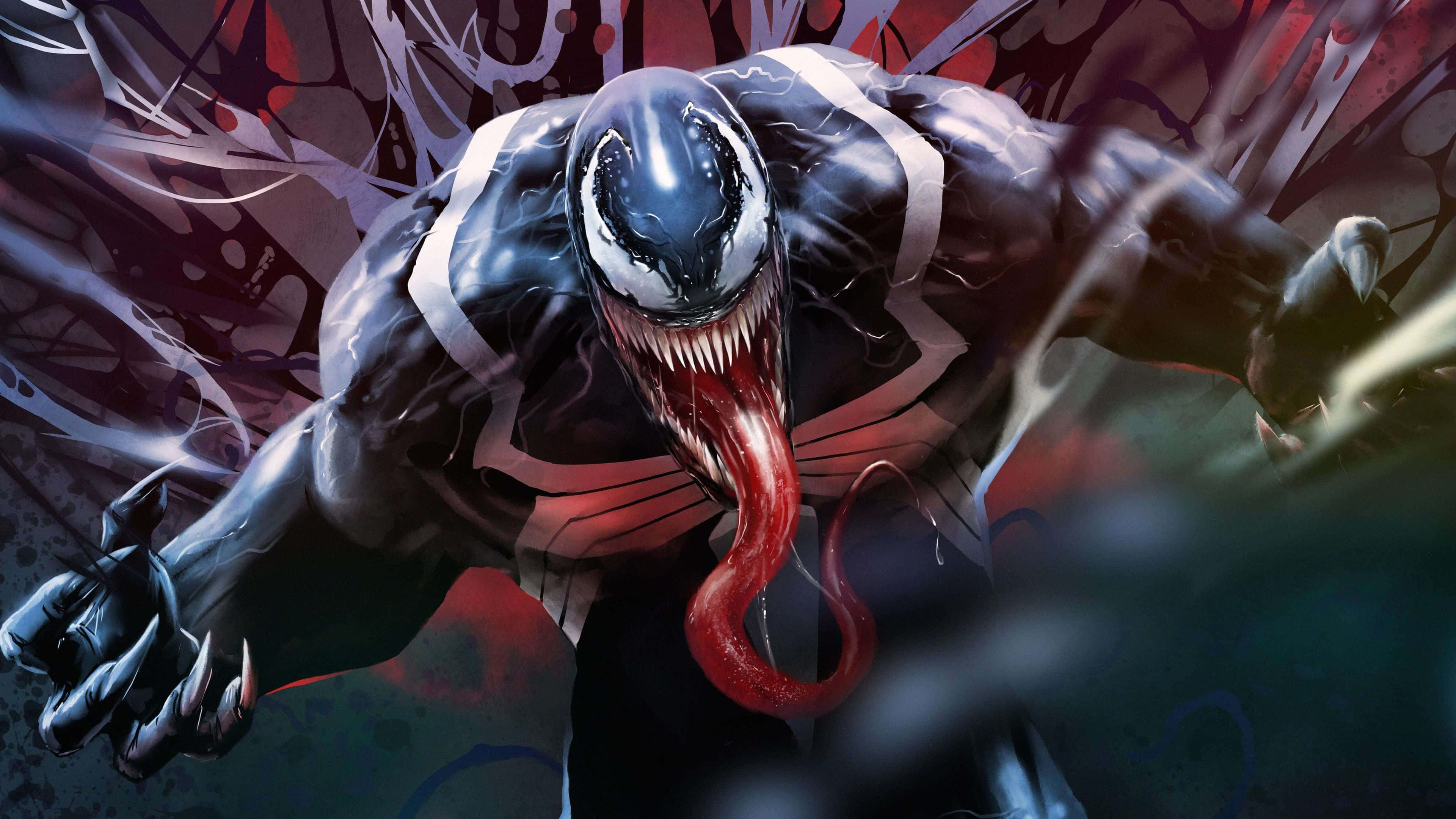 Venom, glowing eyes, dripping tongue, 4K Desktop Wallpaper