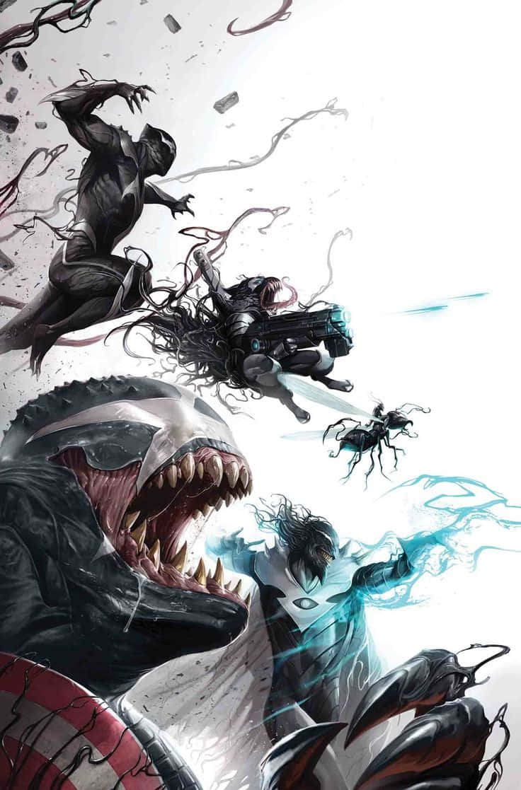 Venom, symbiote allies, comic book action scene, SD Phone Wallpaper