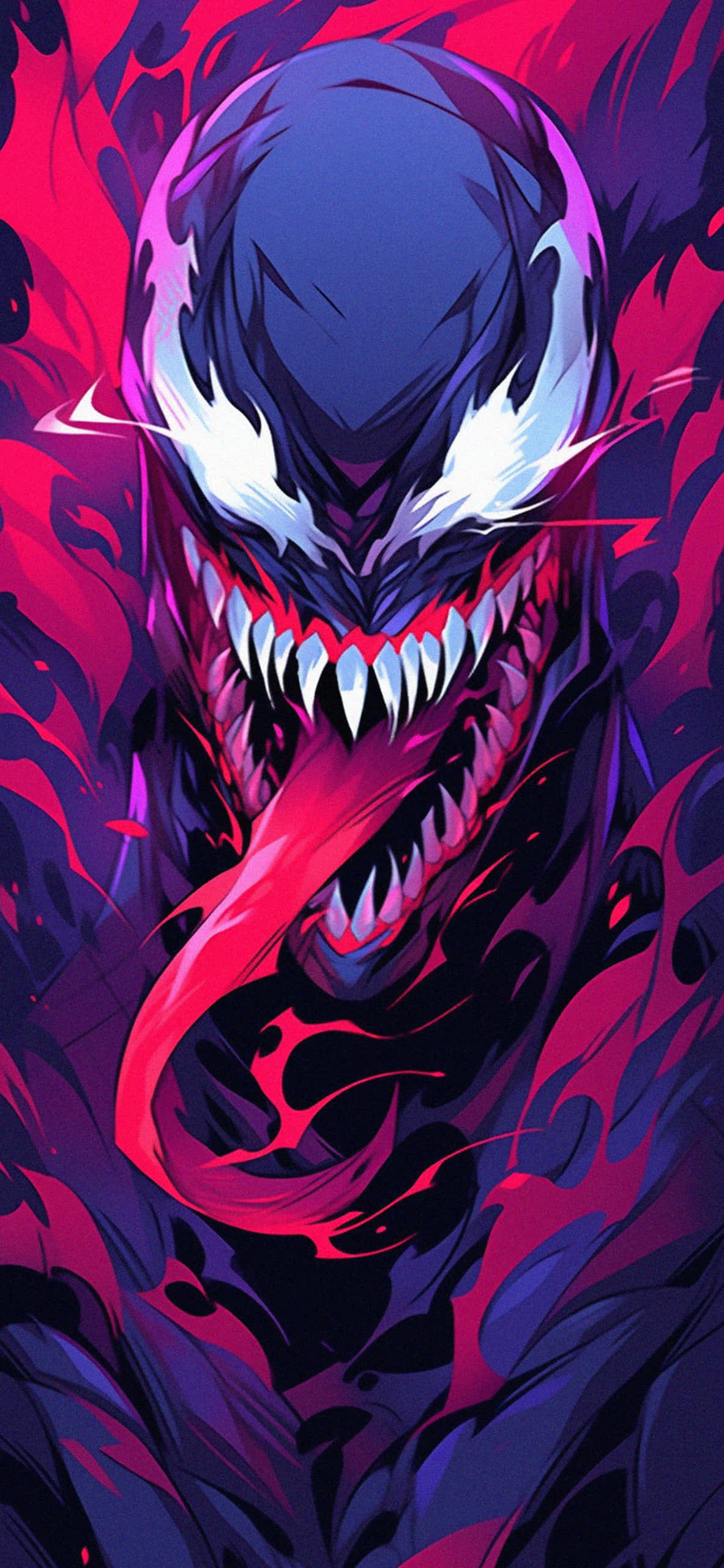 Venom, glowing white eyes, sharp teeth, 2K Phone Wallpaper