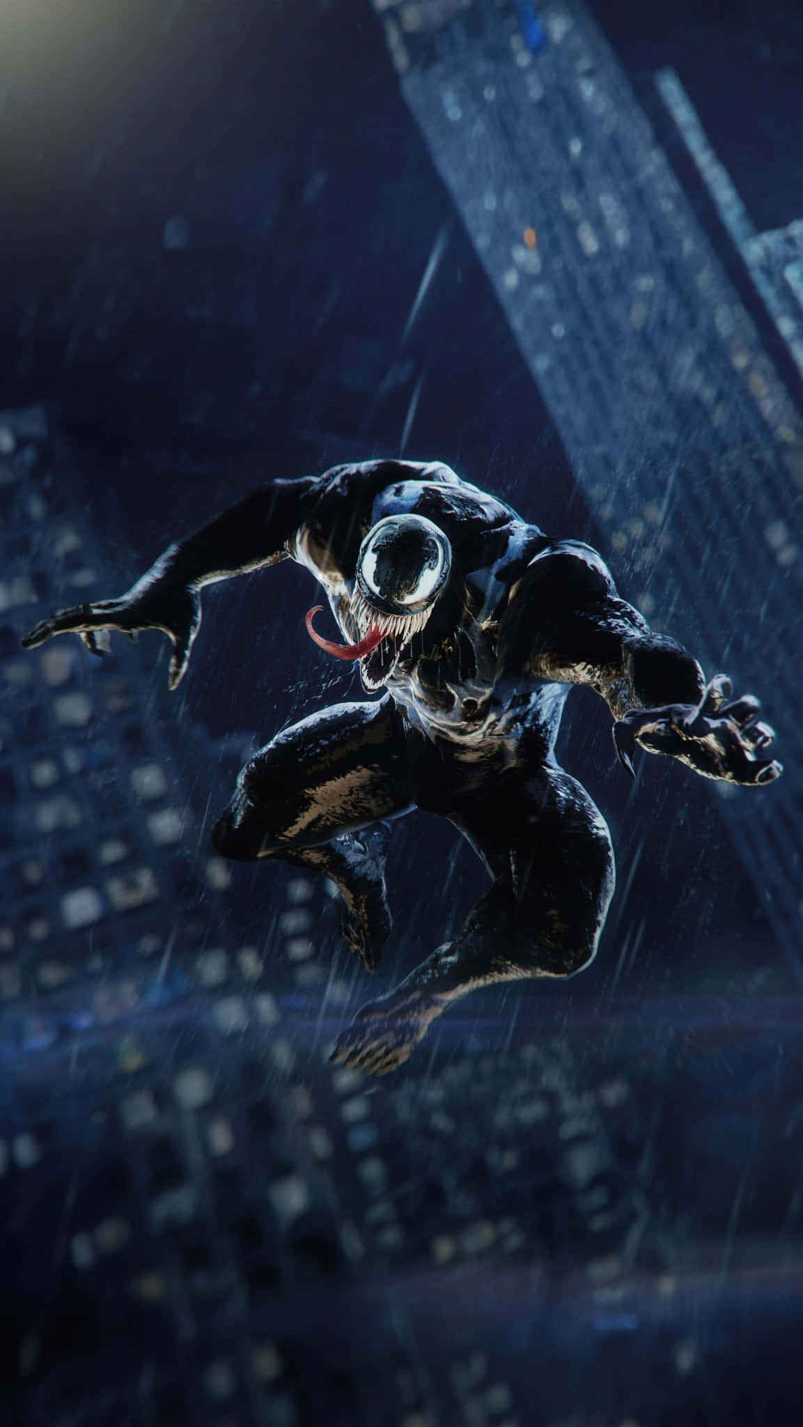 Venom, skyscraper, rain soaked cityscape, Full HD Phone Wallpaper