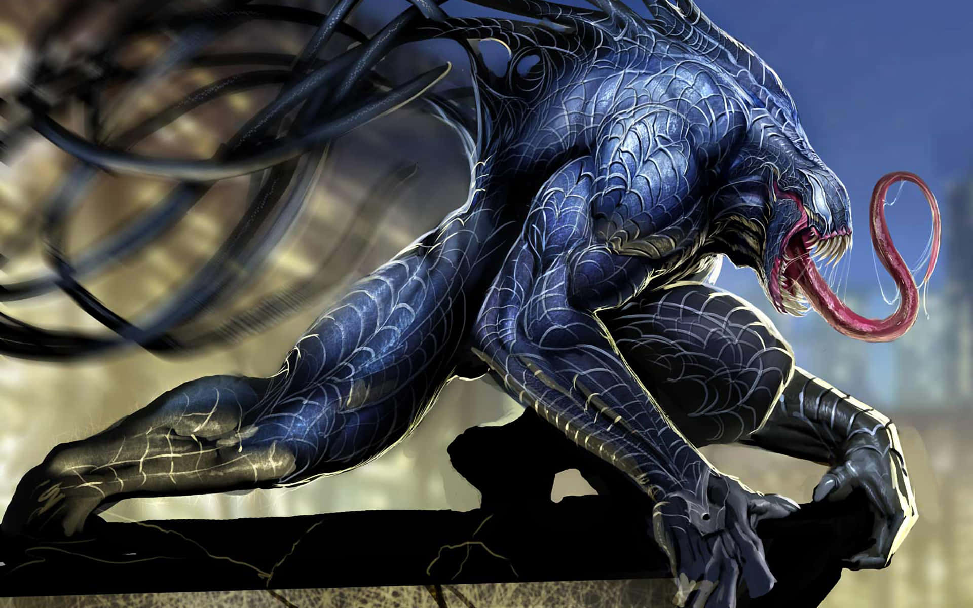 Blue Venom, crouching, rooftop, Full HD Desktop Wallpaper