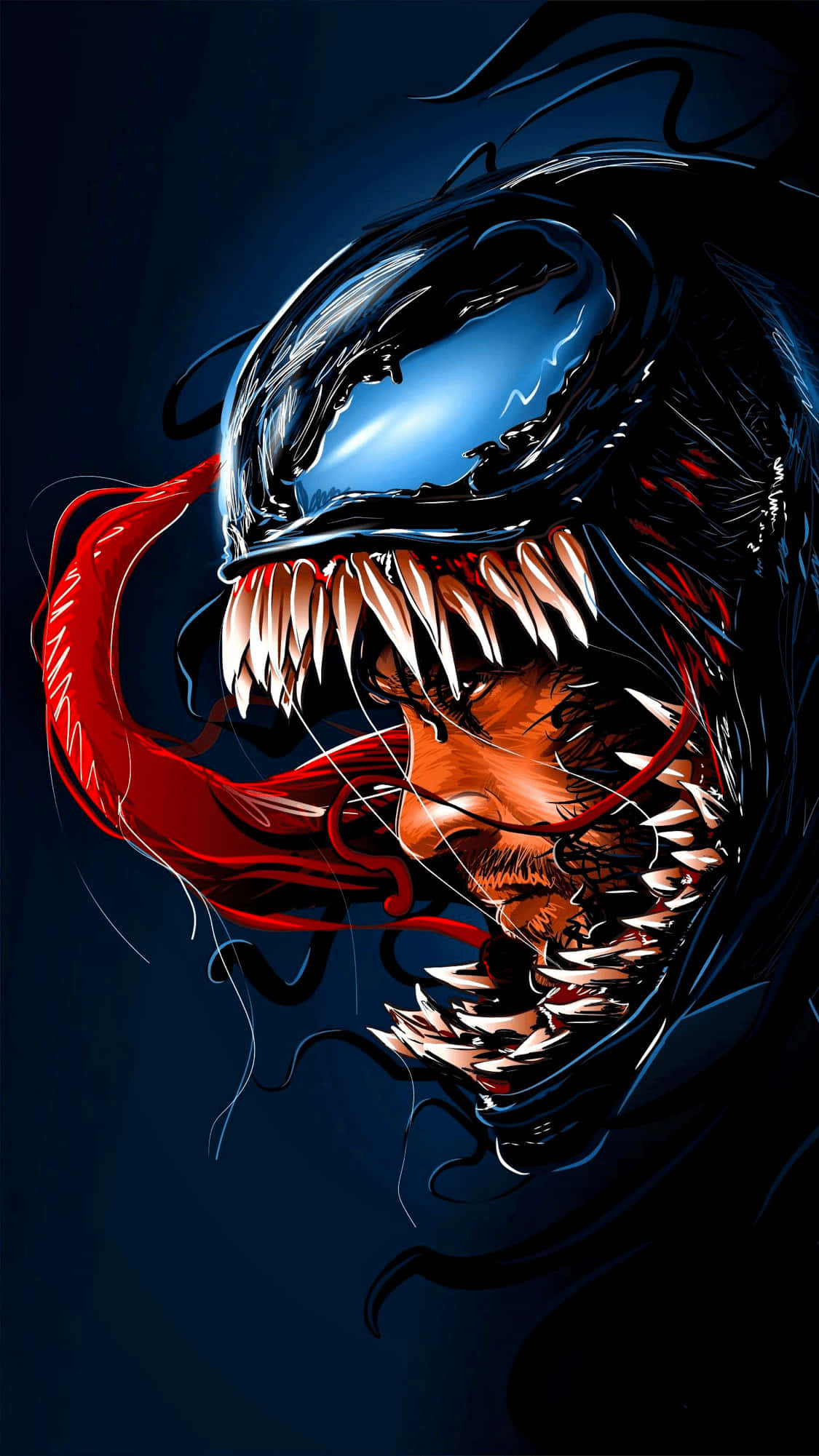 Venom, glowing blue eyes, sharp teeth, Full HD Phone Wallpaper