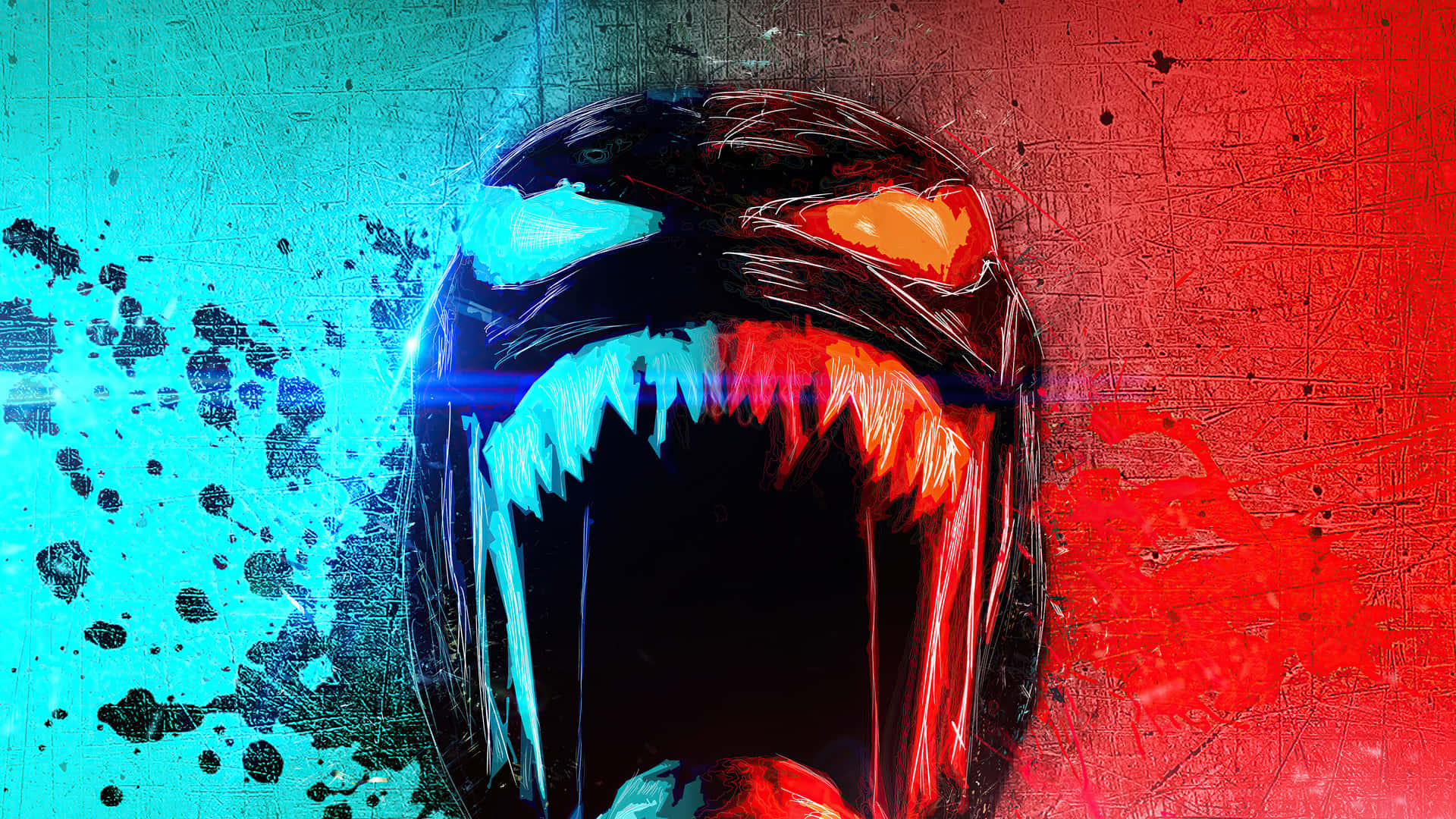 Venom, black symbiote creature, glowing orange eyes, Full HD Desktop Wallpaper