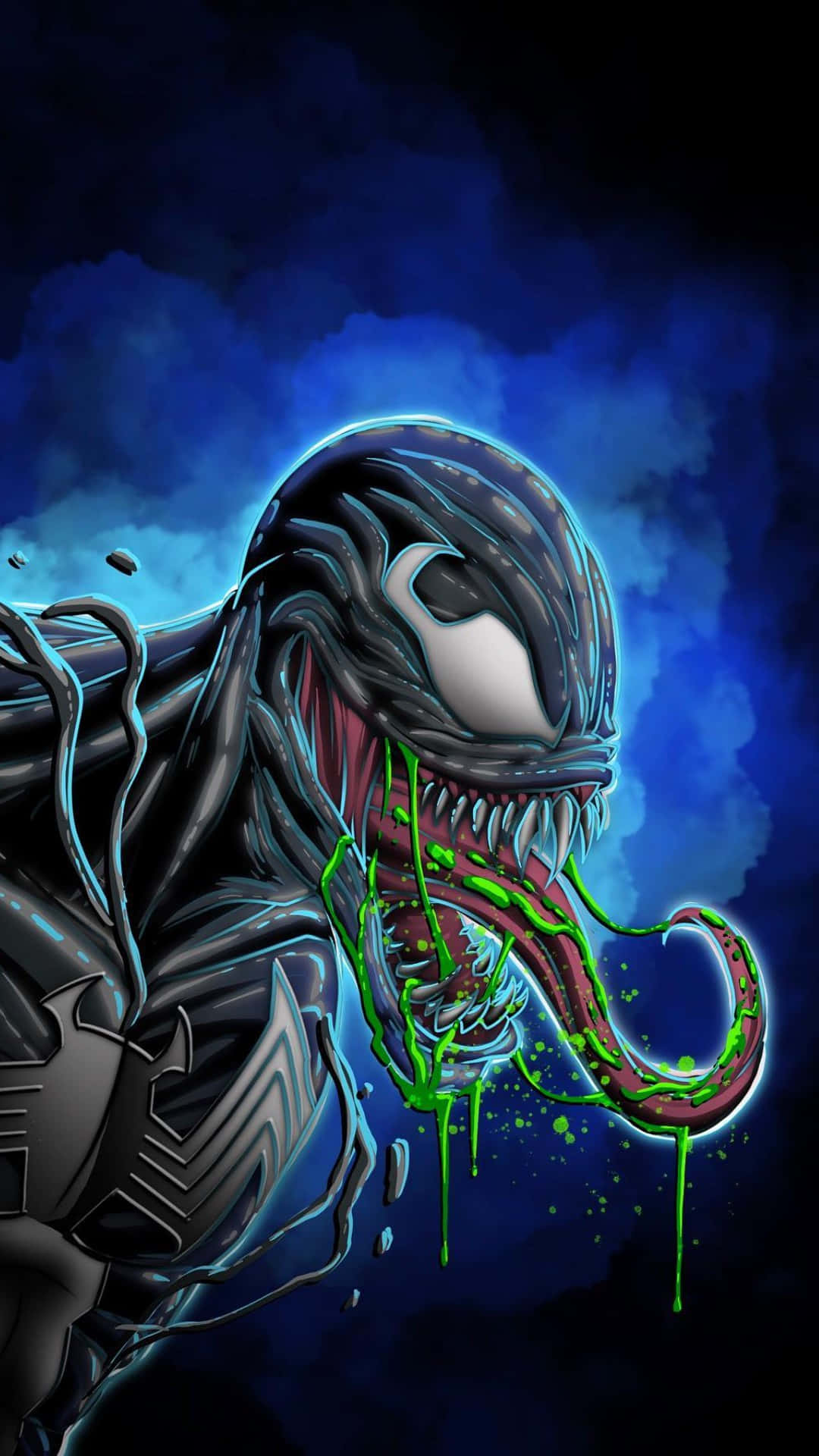 Venom, glowing green venom, fangs, Full HD Phone Wallpaper