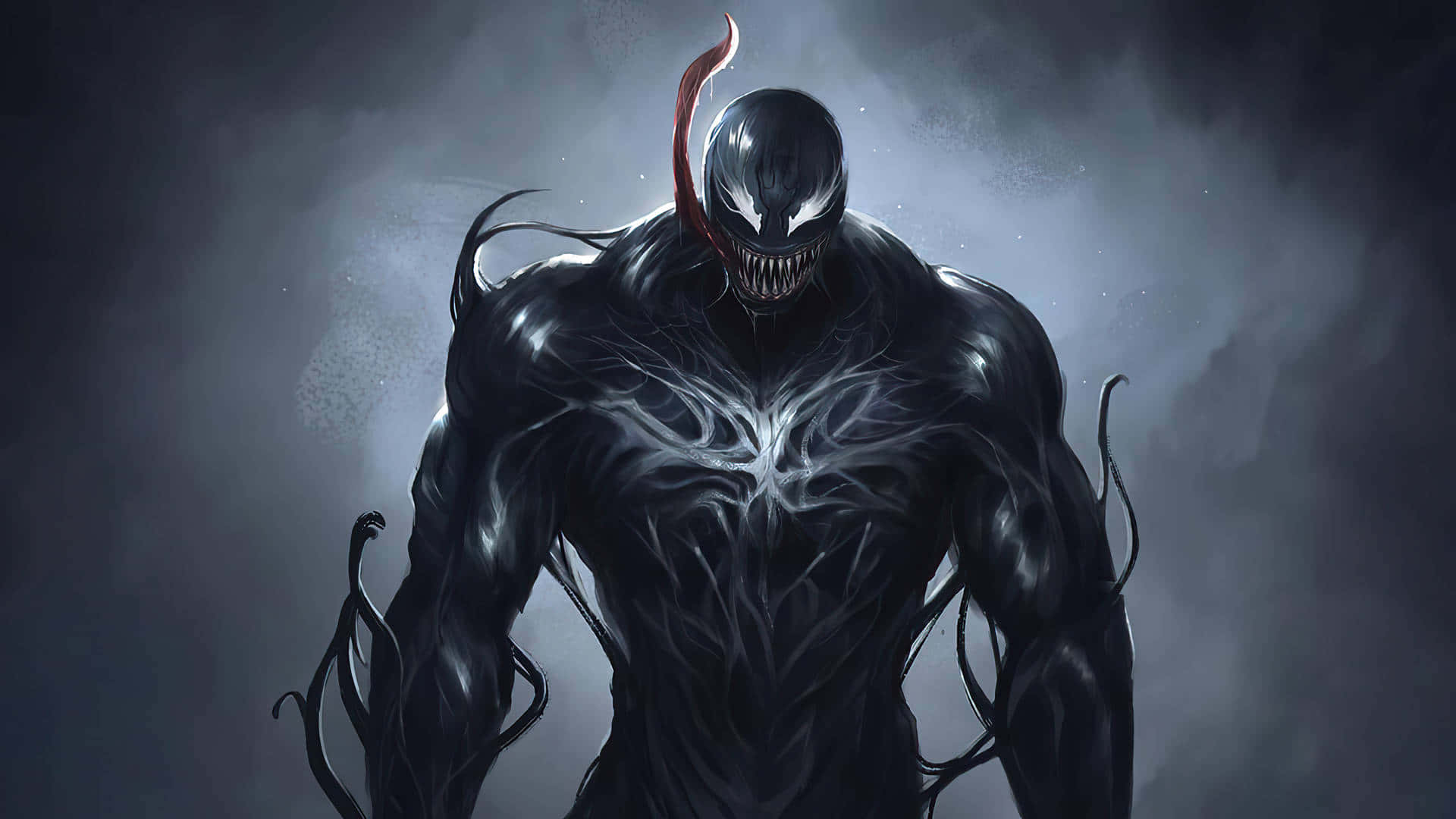 Venom, black symbiote creature, white eyes, Full HD Desktop Wallpaper