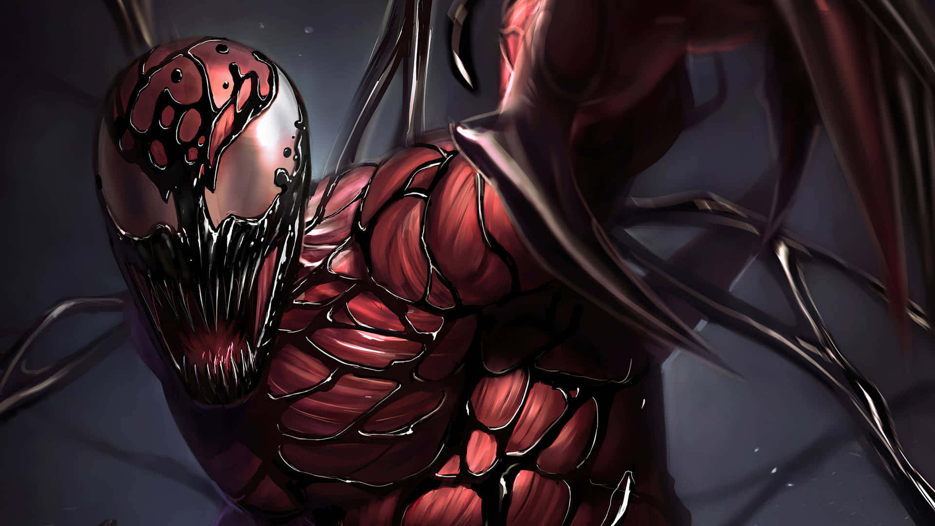 Dark Venom, red symbiote, grotesque face, Full HD Desktop Wallpaper