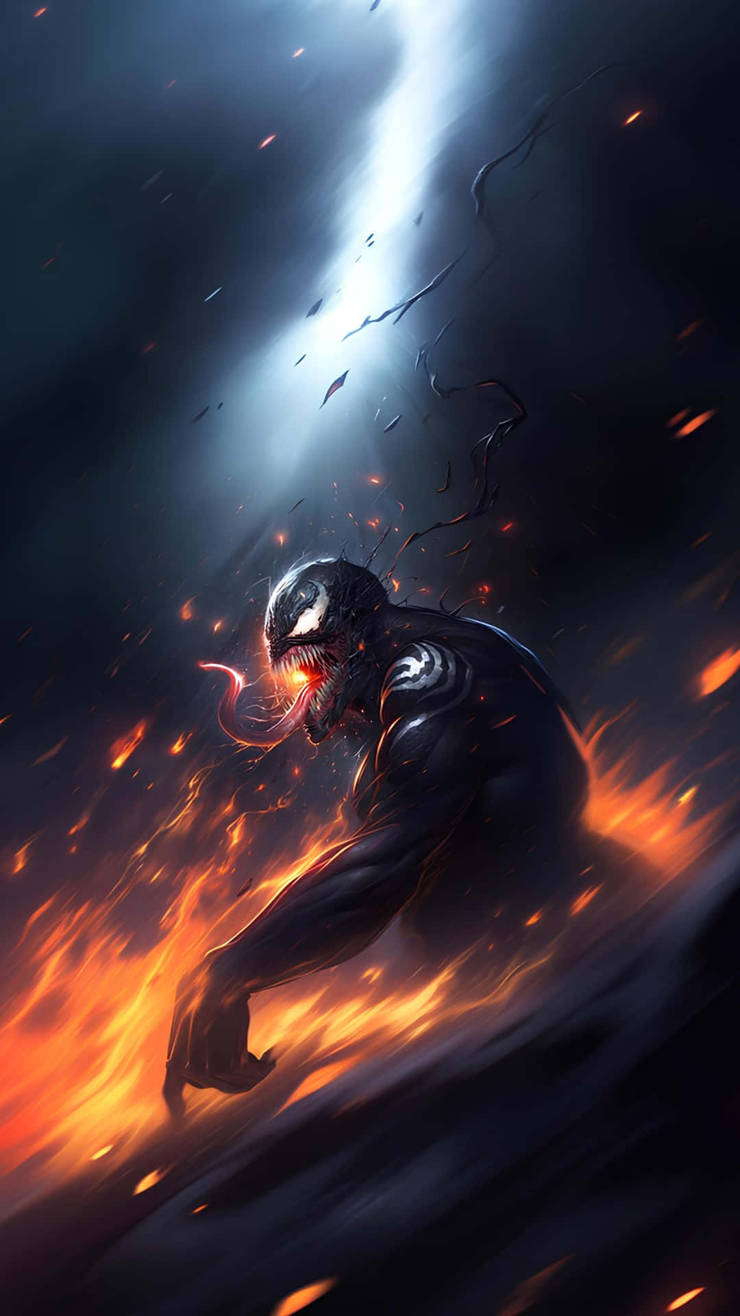 Venom, fiery chaos, beam of light, Full HD Phone Wallpaper