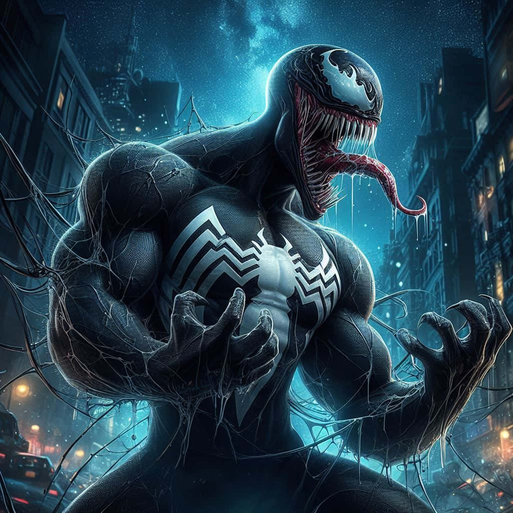 Venom, night prowl, rain soaked cityscape, SD Desktop Wallpaper