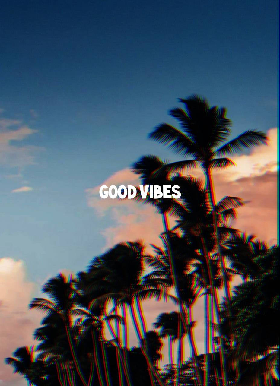 palm trees, vibrant sunset sky, bold text reading good vibes, HD Phone Wallpaper