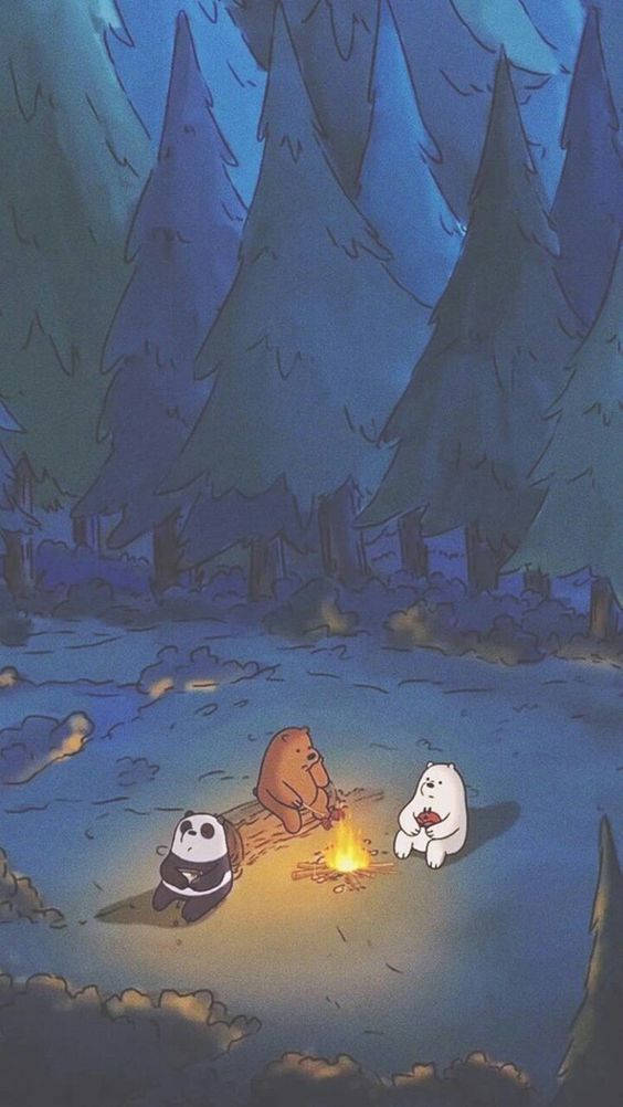 cool vibes, cartoon bears, campfire, SD Phone Wallpaper