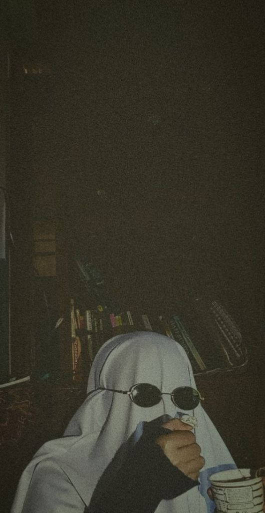 white hooded robe, dark sunglasses, dimly lit room, SD Phone Wallpaper