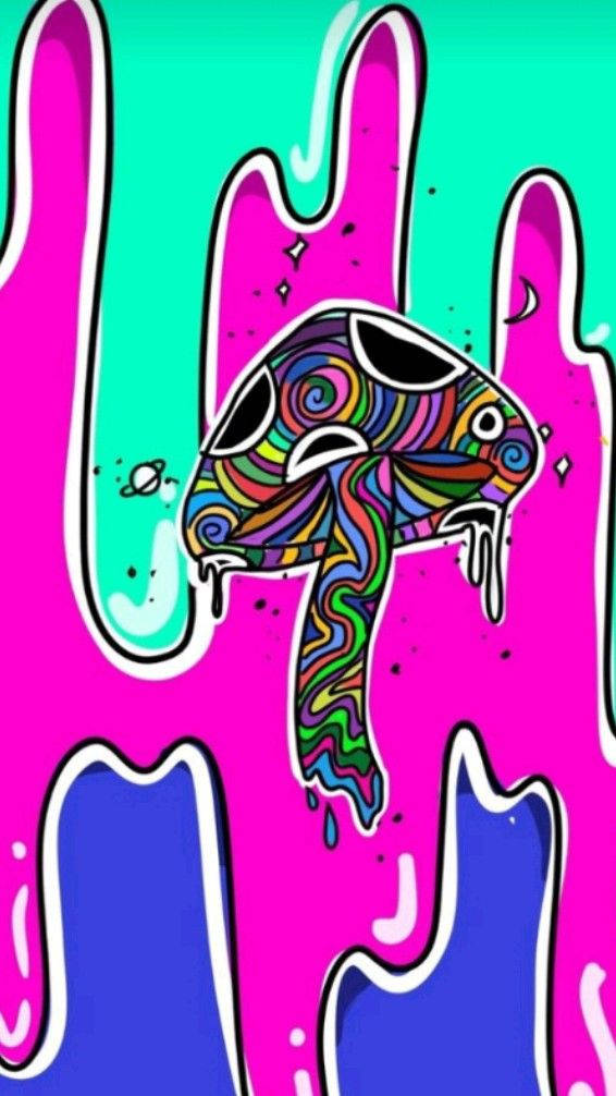 psychedelic mushroom, swirling rainbow patterns, vibrant pink, SD Phone Wallpaper