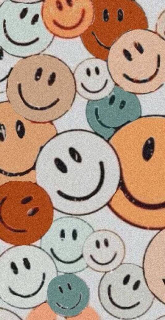 Smiley Cool Vibes, hand-drawn smiley faces, warm pastel tones, SD Phone Wallpaper