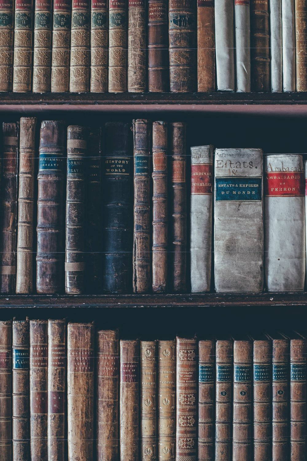 vintage leather-bound books, faded spines, gold lettering, HD Phone Wallpaper