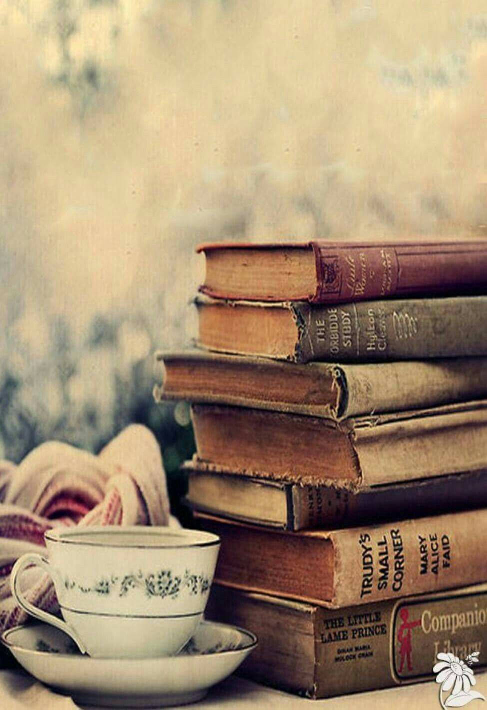 vintage books, cozy reading nook, steaming cup of tea, HD Phone Wallpaper