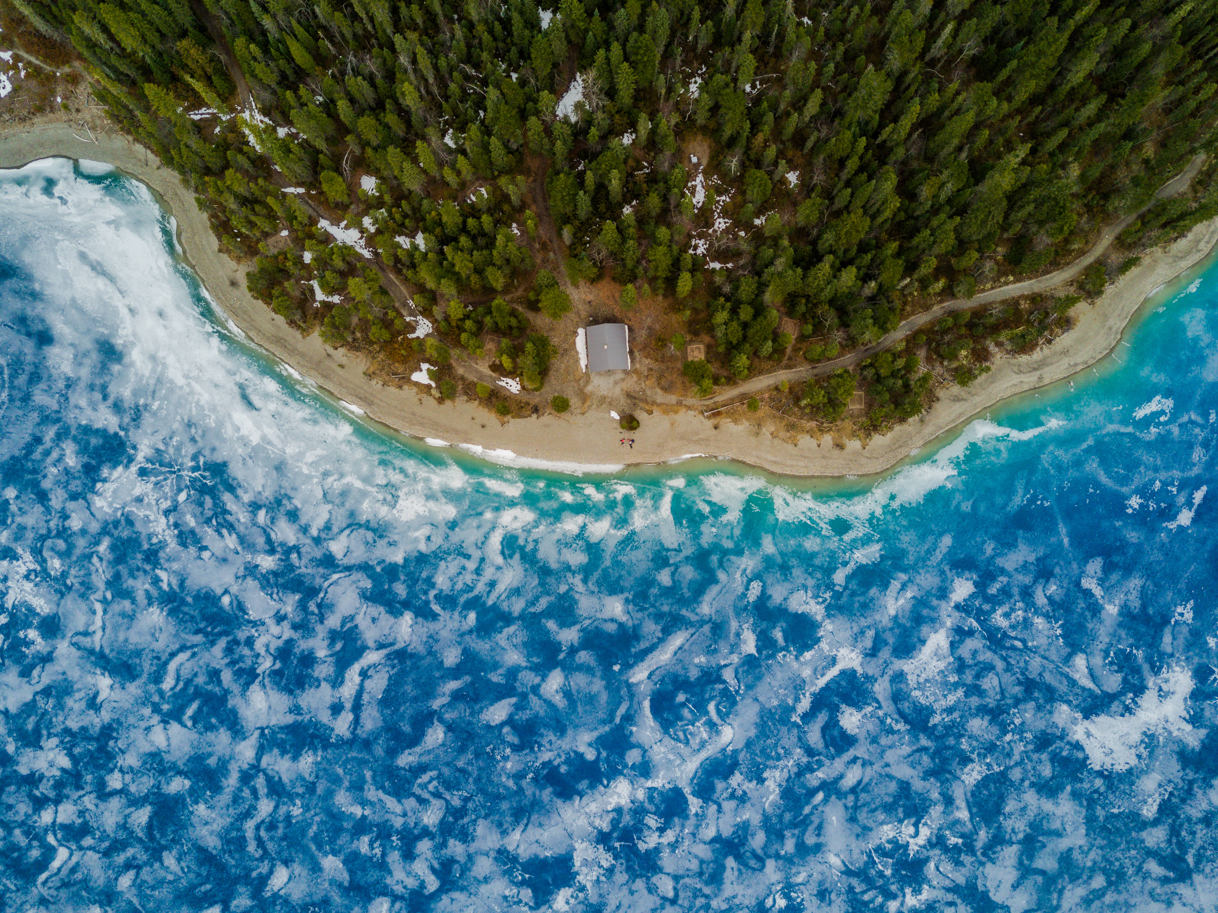 Cool Water, beach, aerial view, 4K Desktop Wallpaper