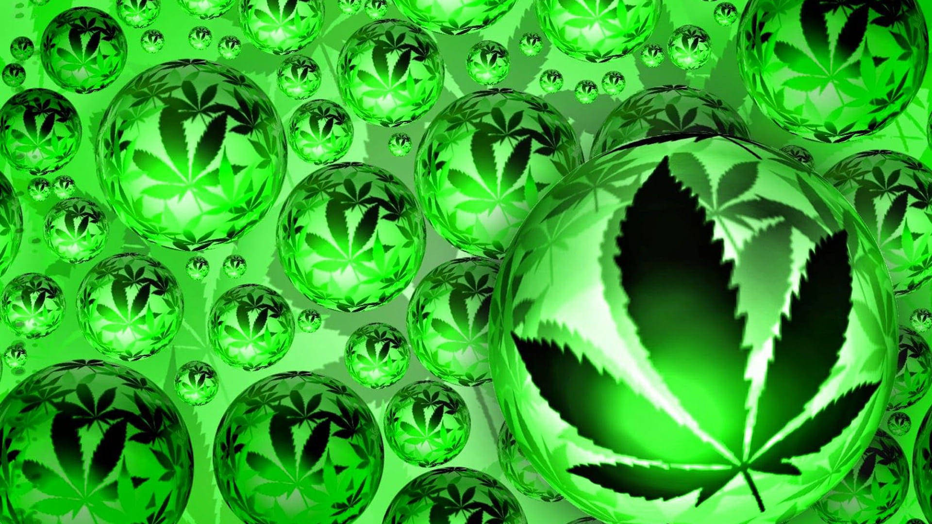 Cool Weed, green bubbles, cannabis leaf silhouettes, Full HD Desktop Wallpaper