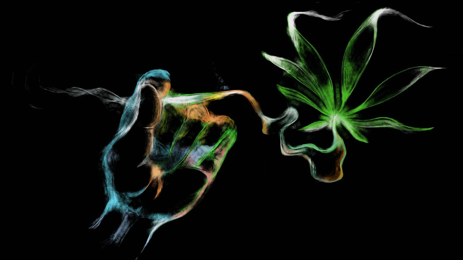 Cool Weed, glowing hand, vibrant green smoke, HD Desktop Wallpaper