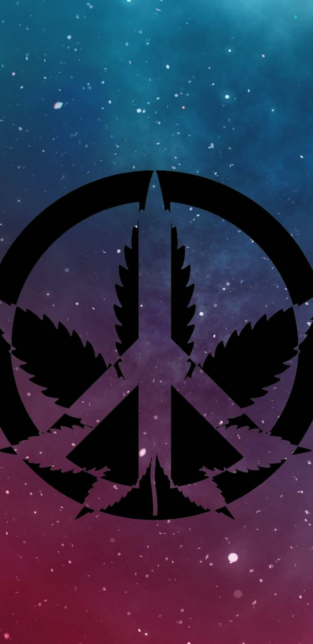cannabis leaf peace symbol, cosmic gradient sky, teal purple, Full HD Phone Wallpaper